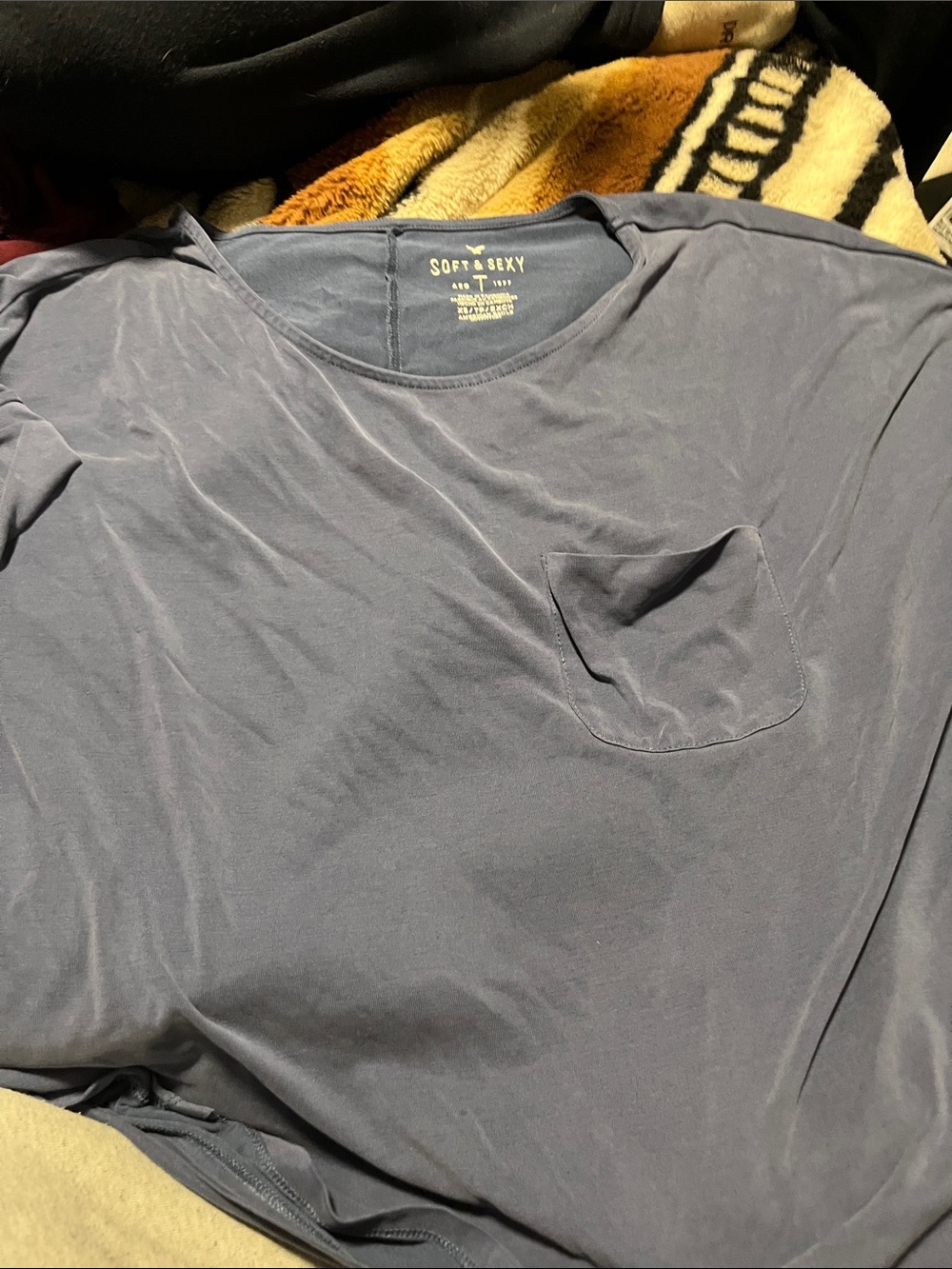 American Eagle Outfitters Men's Slate-Gray Pocket Tee